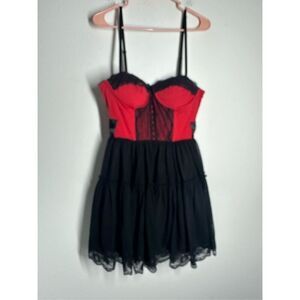 Zoa Women’s Goth Dress Red Black Mesh Lace Trim Size M